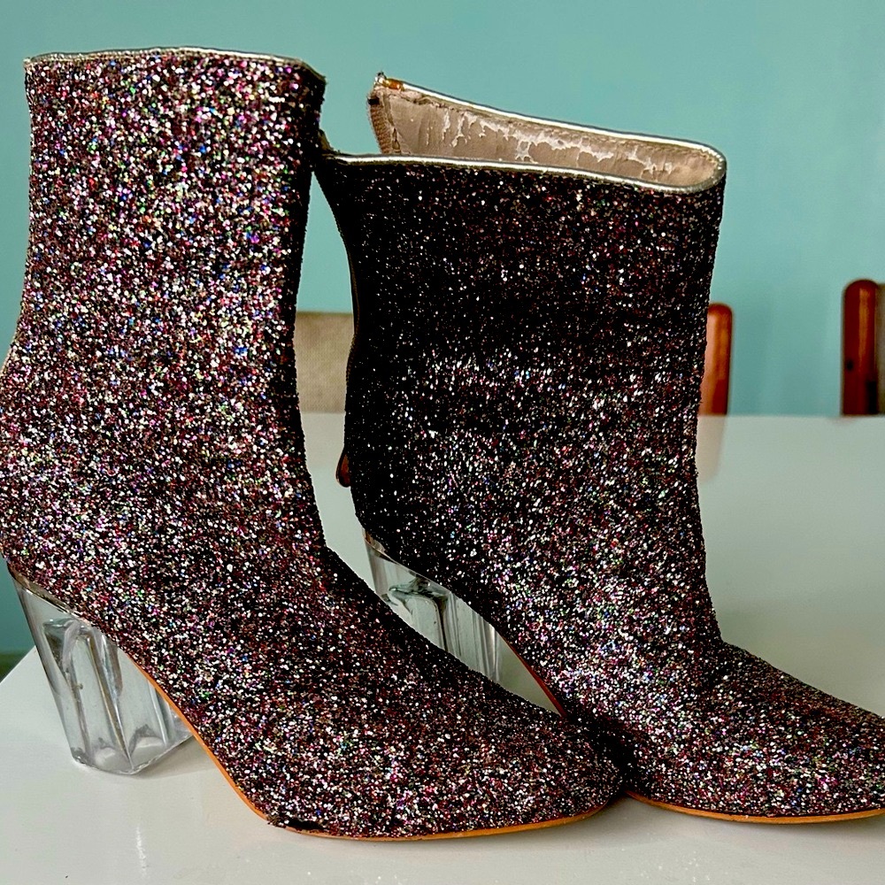 Cape Robbin Glitter Heeled Boots with Lucite Heels